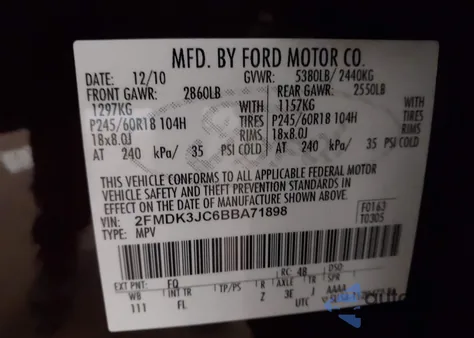 2011 Ford Edge Sel z USA, uszkodzony, nr VIN 2FMDK3JC6BBA71898
